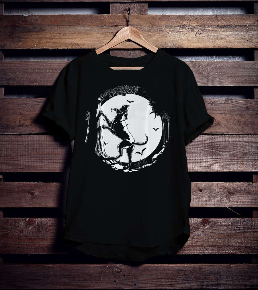 Coonhound Hunting Dog Under Full Moon With Bats And Trees T-Shirt