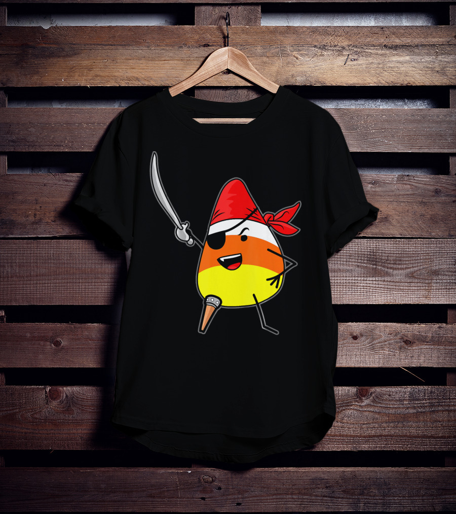 Candy Corn Pirate With Jolly Roger Sword Halloween T-Shirt