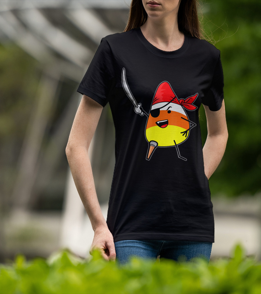Candy Corn Pirate With Jolly Roger Sword Halloween T-Shirt
