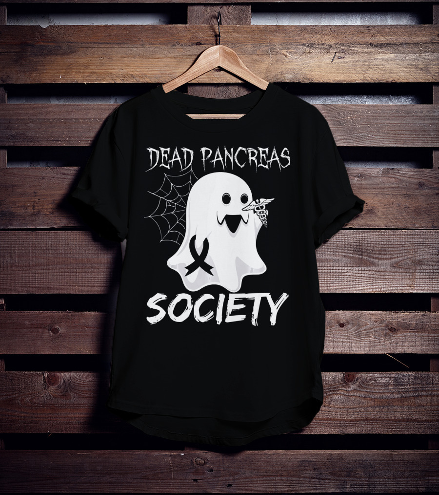 Dead Pancreas Society Ghost With Ribbon And Caduceus Diabetes Awareness T-Shirt