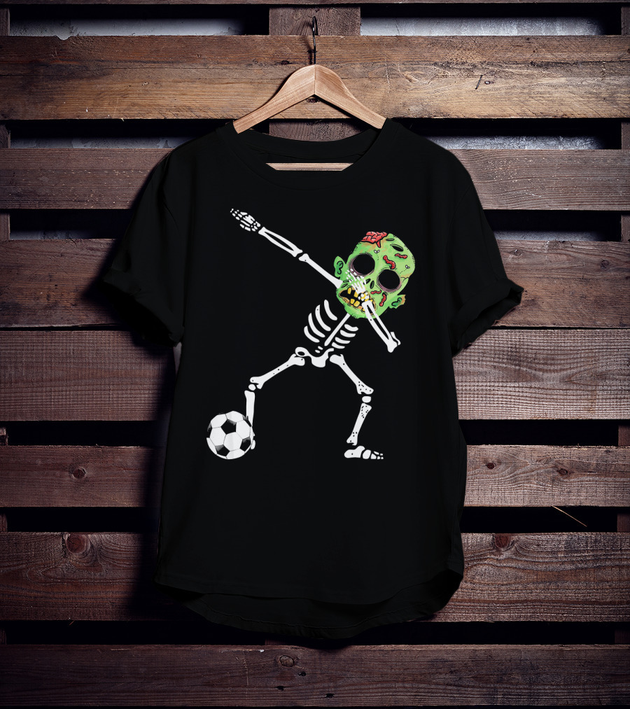 Dabbing Skeleton Soccer Zombie With Green Head T-Shirt