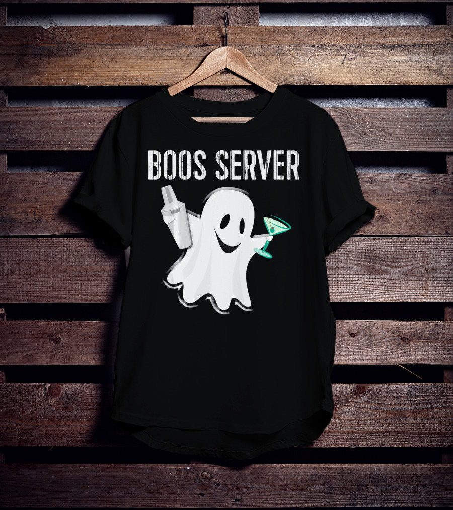 Boos Server Ghost Holding Cocktail Shaker And Martini T-Shirt
