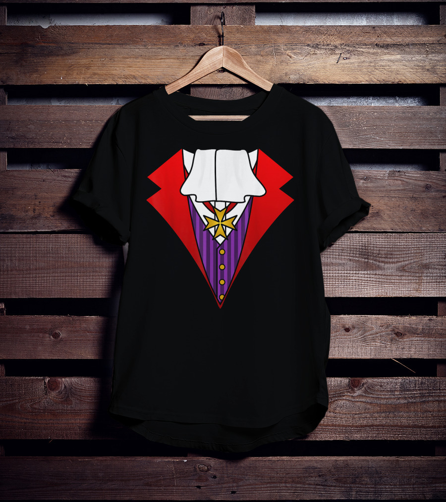 Easy Halloween Costumes Dracula Tuxedo Red Jacket Purple Vest White Cravat T-Shirt