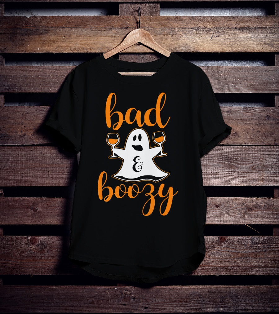 Bad And Boozy Ghost Halloween T-Shirt