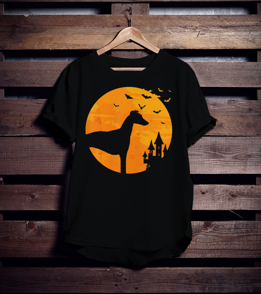 Whippet Scary Halloween Moon Castle Bats T-Shirt