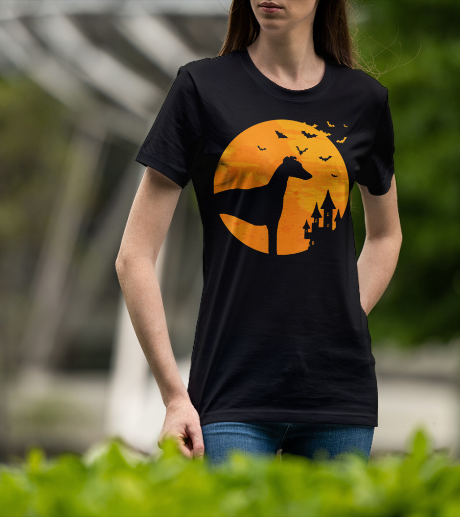Whippet Scary Halloween Moon Castle Bats T-Shirt