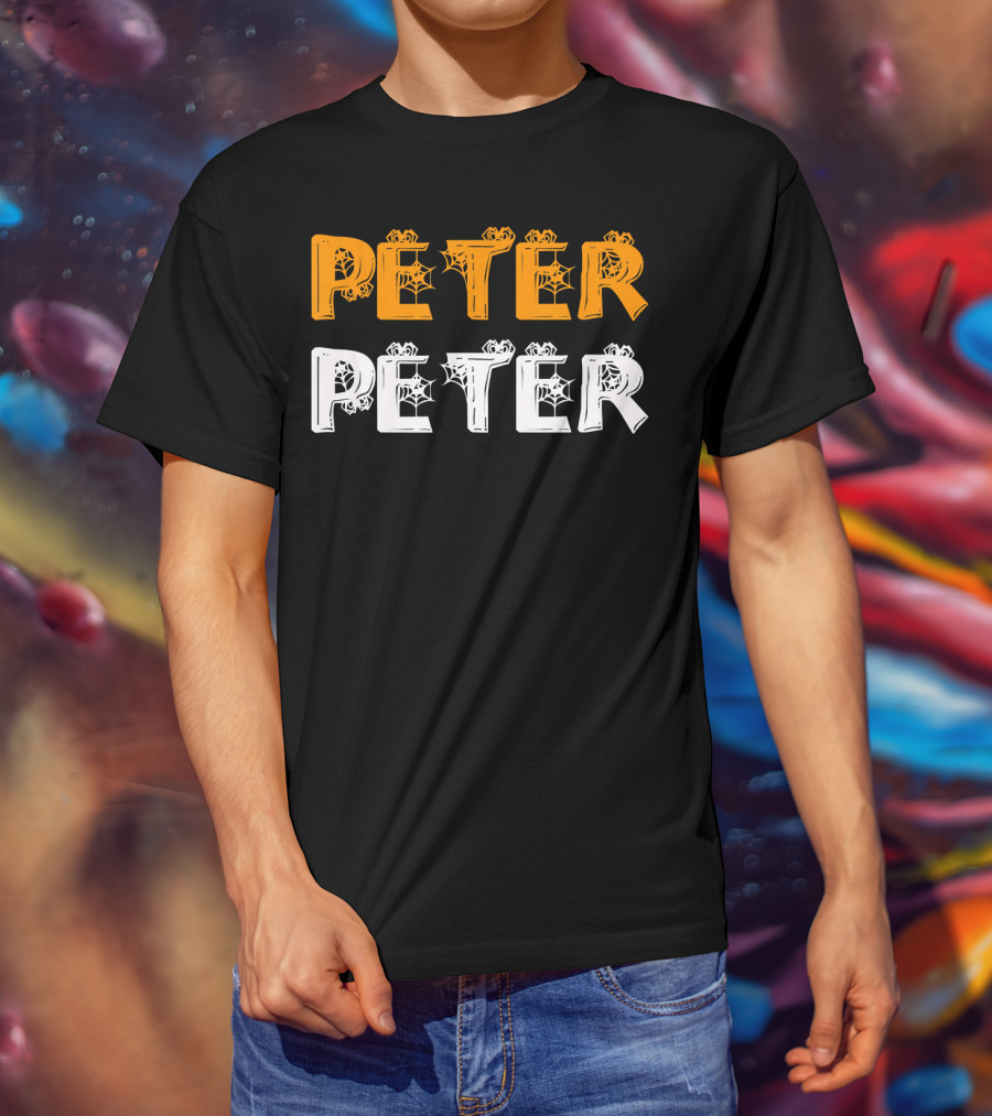 Peter Peter Pumpkin Halloween Eater Spiderweb Letters T-Shirt