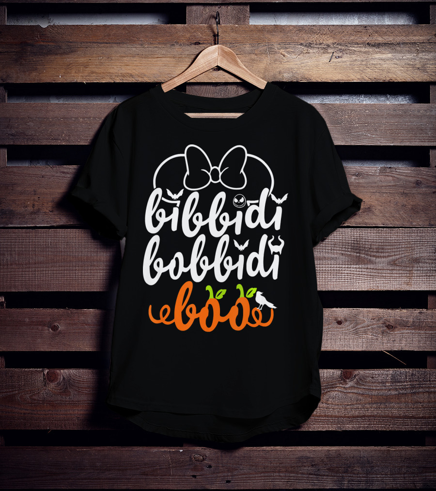 Bibbidi Bobbidi Boo Halloween Bats Jack-O'-Lantern Pumpkin Bow T-Shirt