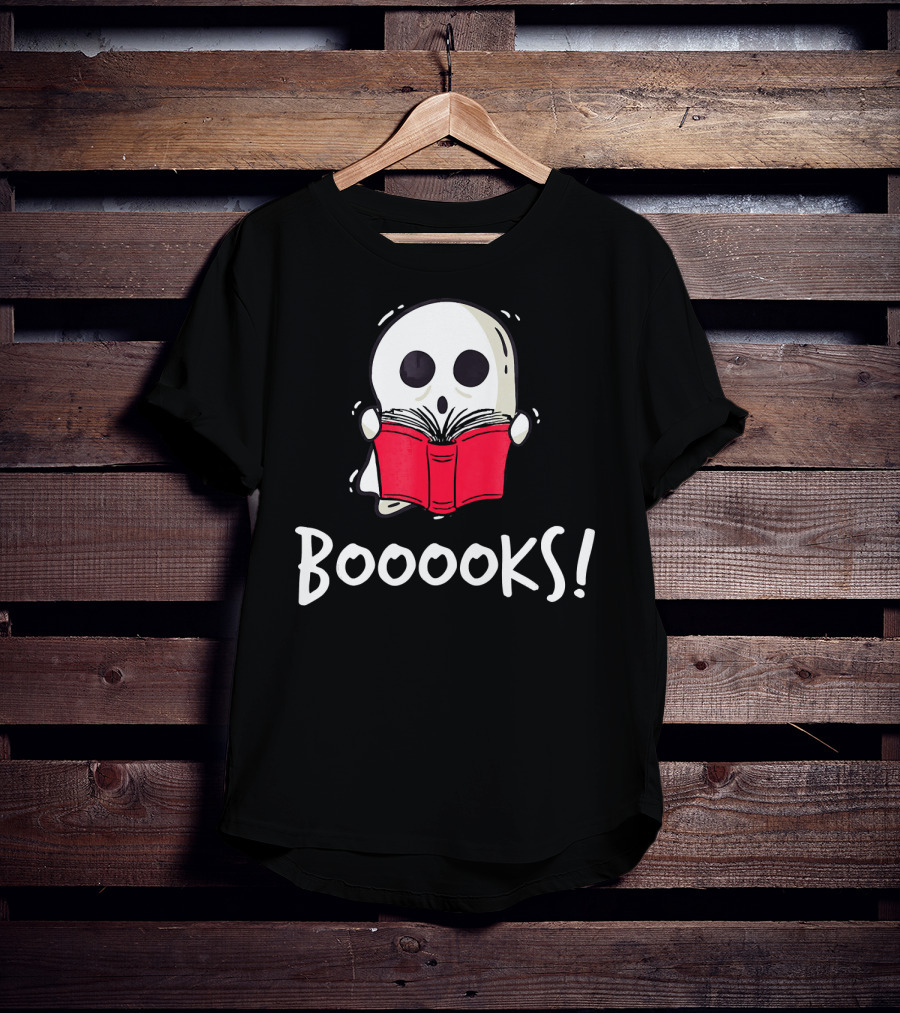 Booooks Ghost Holding Red Book T-Shirt