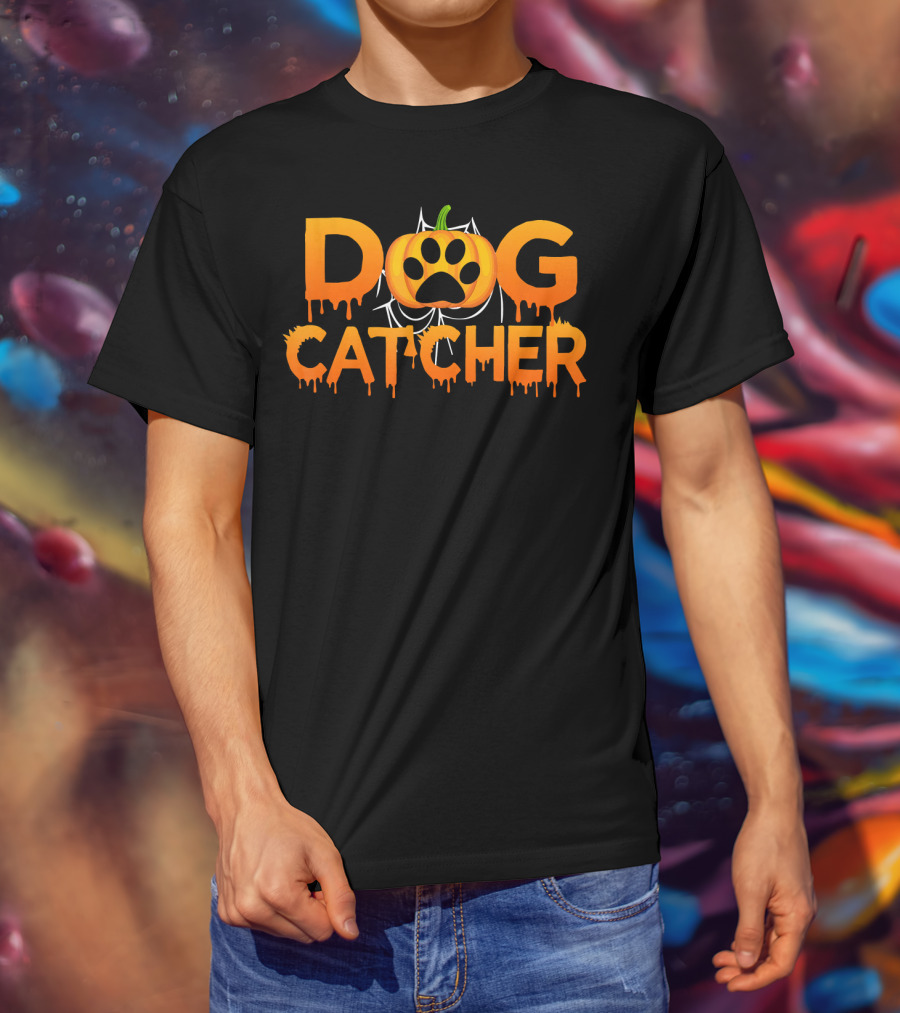 Dog Catcher Halloween Pumpkin Paw Prints T-Shirt