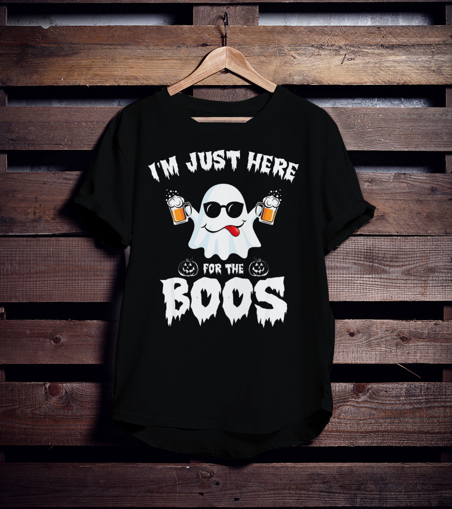 I'm Just Here For The Boos Ghost With Sunglasses And Beer Mugs T-Shirt