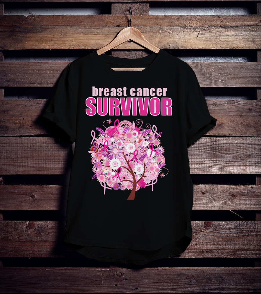 Breast Cancer Survivor Floral Pink Ribbon Tree T-Shirt