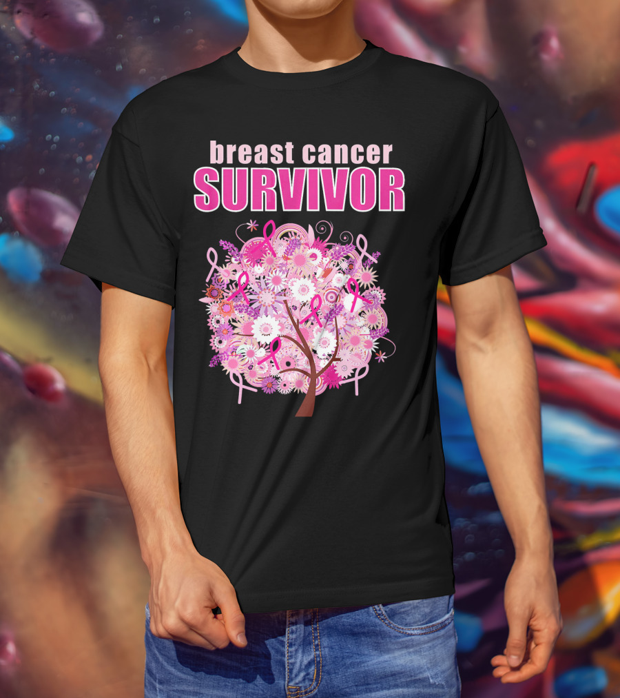 Breast Cancer Survivor Floral Pink Ribbon Tree T-Shirt