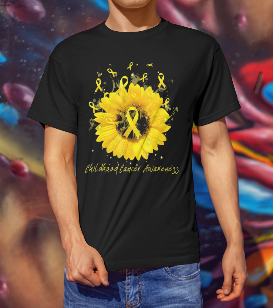 Childhood Cancer Awareness Yellow Ribbon Sunflower T-Shirt