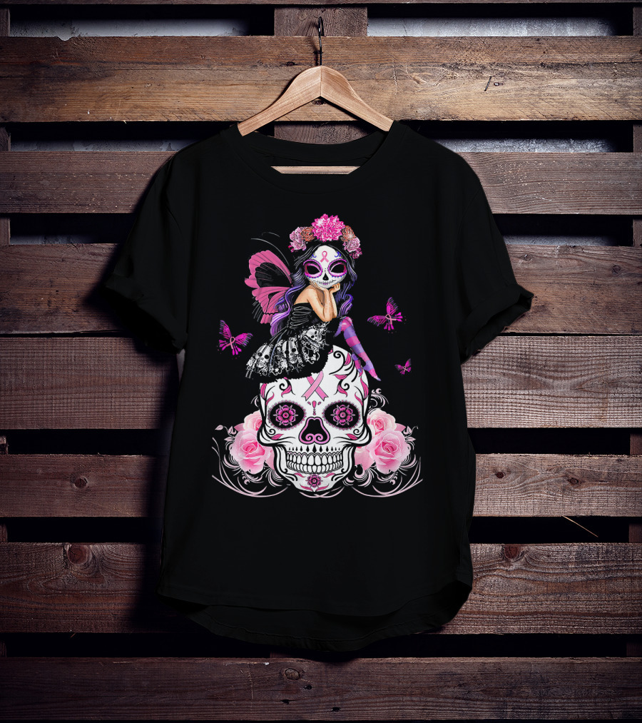 Cute Fairy Sugar Skull Breast Cancer Awareness T-Shirt