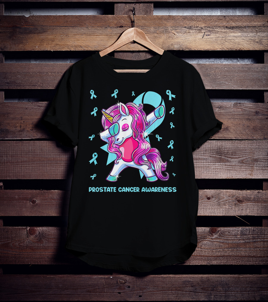 Unicorn Dabbing Prostate Cancer Awareness Ribbons T-Shirt