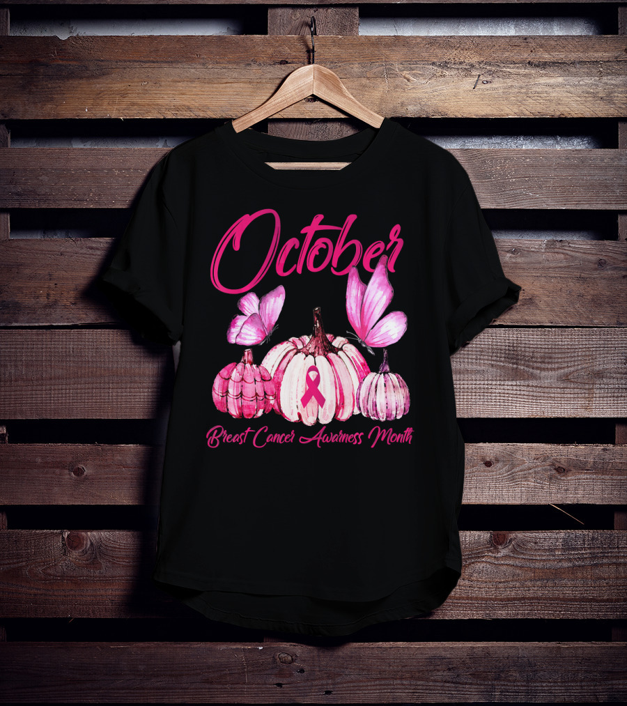 October Pink Pumpkin Breast Cancer Awareness Month T-Shirt