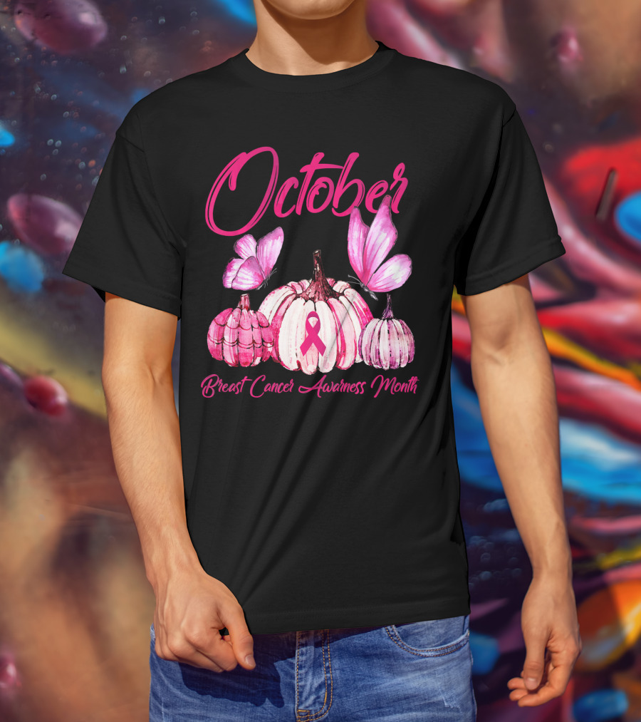 October Pink Pumpkin Breast Cancer Awareness Month T-Shirt