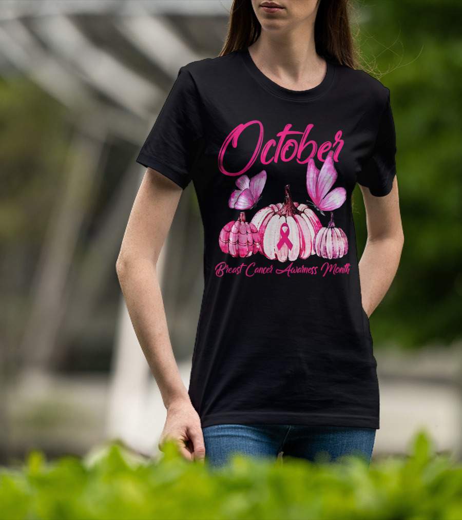 October Pink Pumpkin Breast Cancer Awareness Month T-Shirt