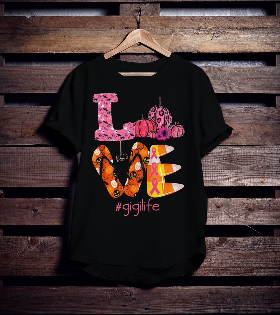 Love Halloween Pumpkin Breast Cancer Awareness #gigilife T-Shirt