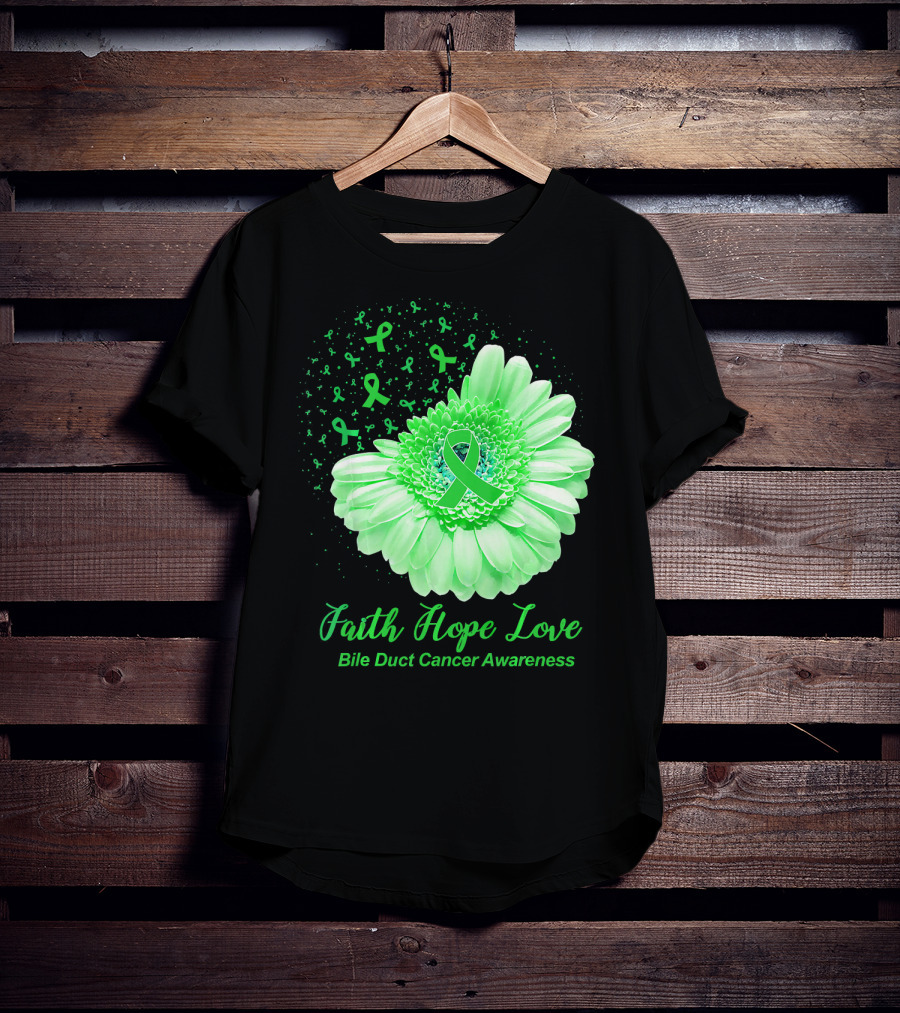 Faith Hope Love Bile Duct Cancer Awareness Flower T-Shirt