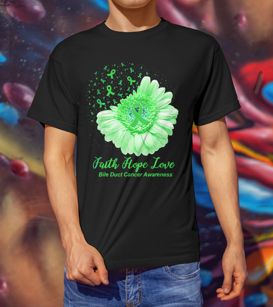 Faith Hope Love Bile Duct Cancer Awareness Flower T-Shirt