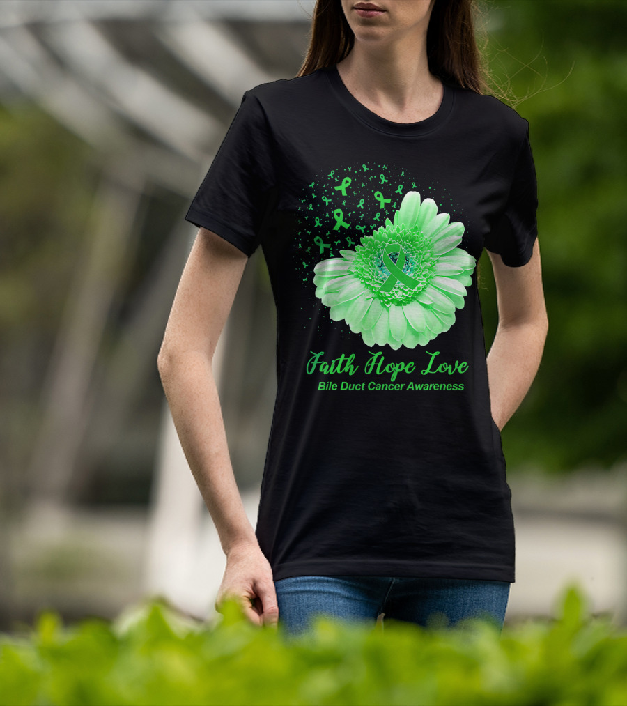 Faith Hope Love Bile Duct Cancer Awareness Flower T-Shirt