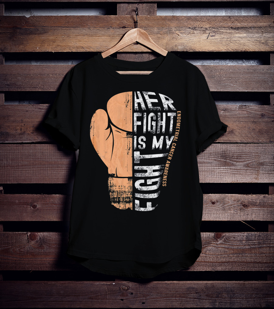 Endometrial Cancer Awareness Her Fight Is My Fight Boxing Glove T-Shirt