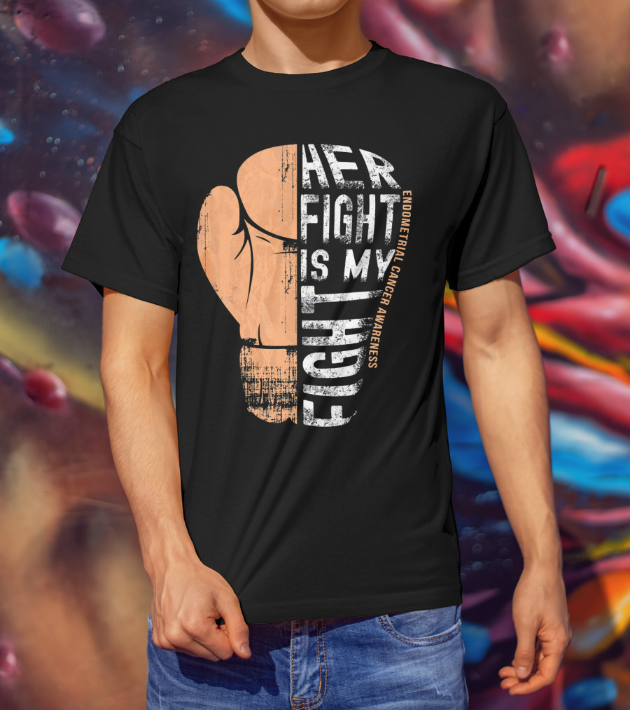 Endometrial Cancer Awareness Her Fight Is My Fight Boxing Glove T-Shirt
