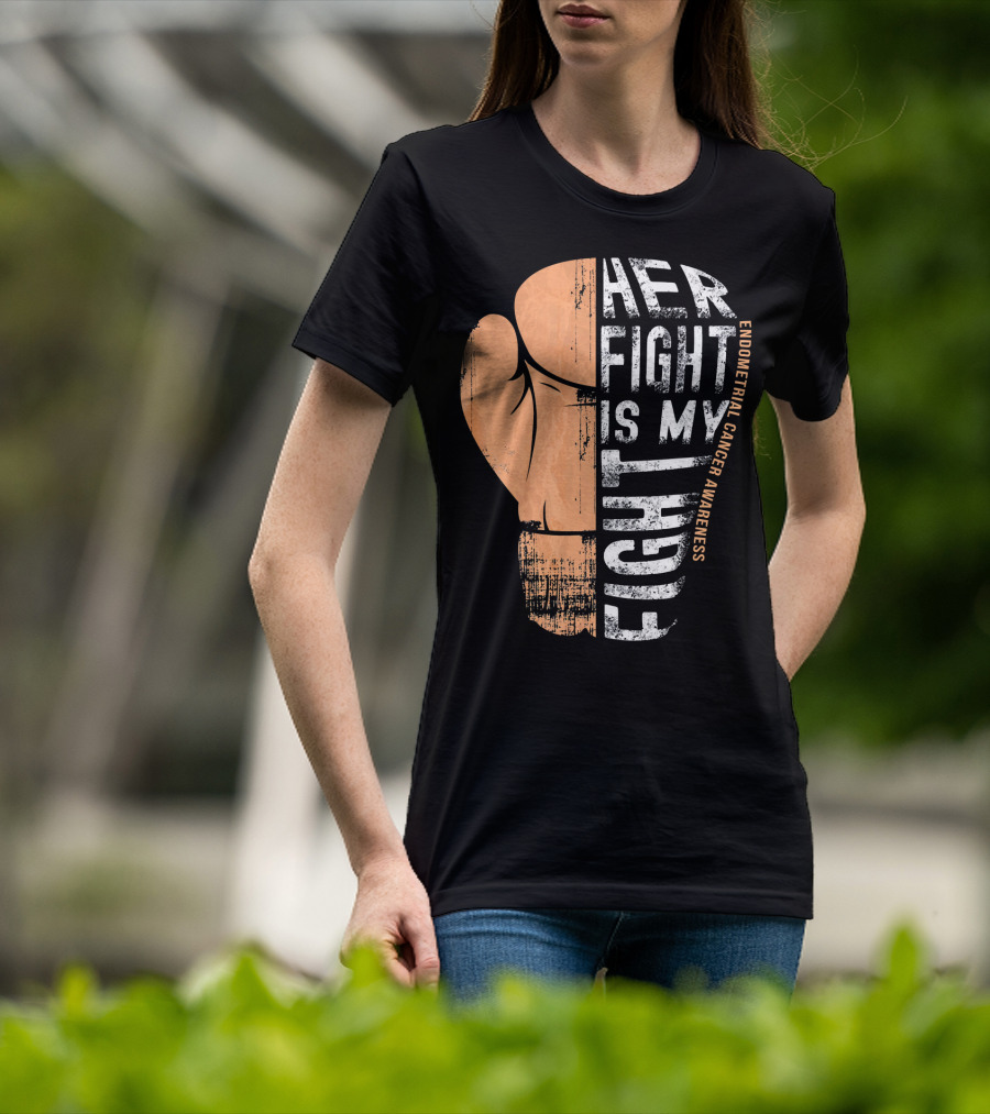 Endometrial Cancer Awareness Her Fight Is My Fight Boxing Glove T-Shirt