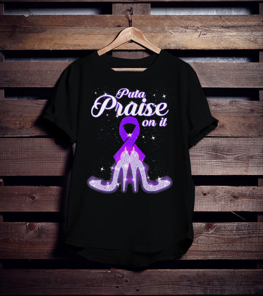 Puta Praise On It Purple Ribbon Heels Sparkle T-Shirt