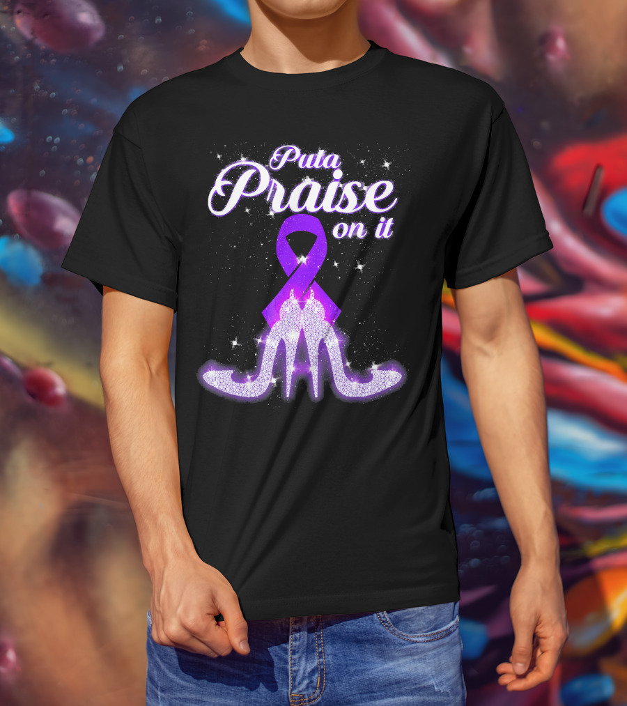 Puta Praise On It Purple Ribbon Heels Sparkle T-Shirt