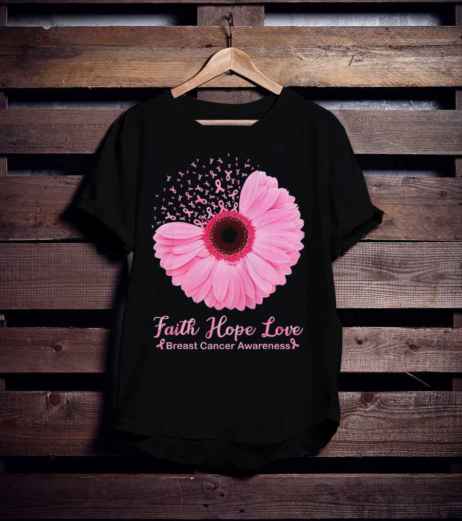 Faith Hope Love Breast Cancer Awareness Pink Ribbon Blossoms T-Shirt