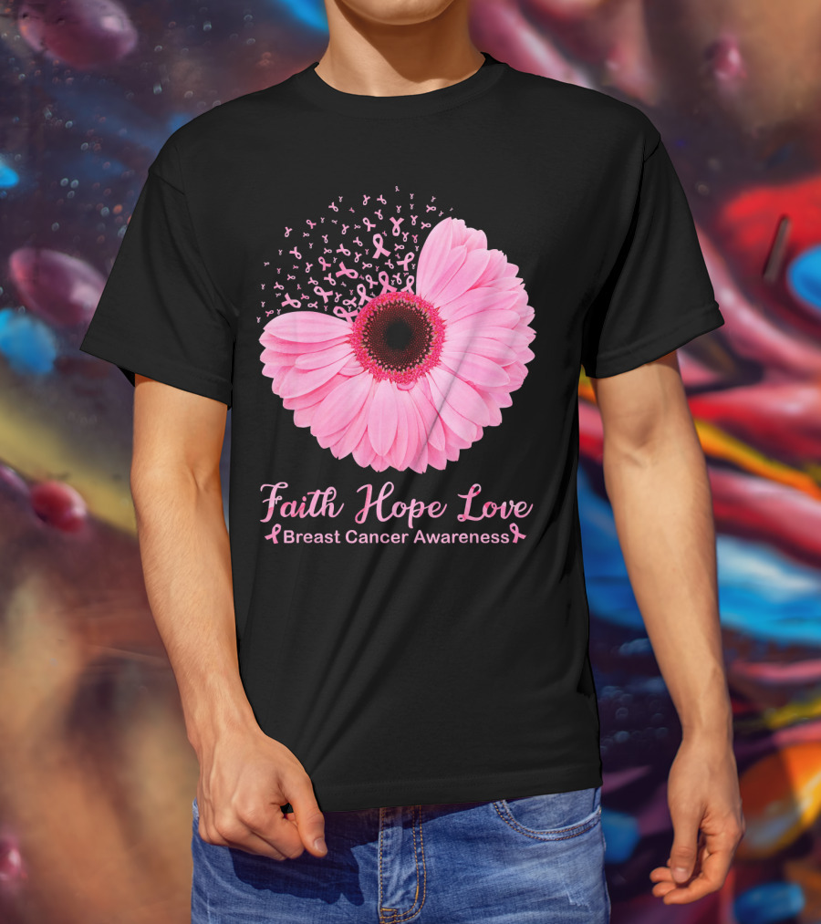 Faith Hope Love Breast Cancer Awareness Pink Ribbon Blossoms T-Shirt