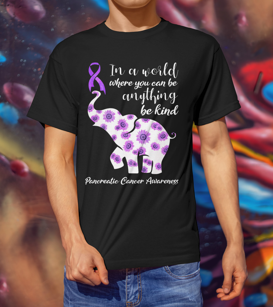 In A World Where You Can Be Anything Be Kind Pancreatic Cancer Awareness T-Shirt