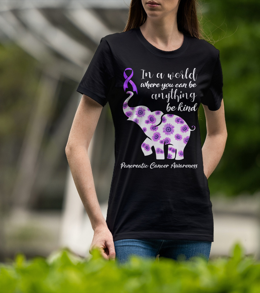 In A World Where You Can Be Anything Be Kind Pancreatic Cancer Awareness T-Shirt