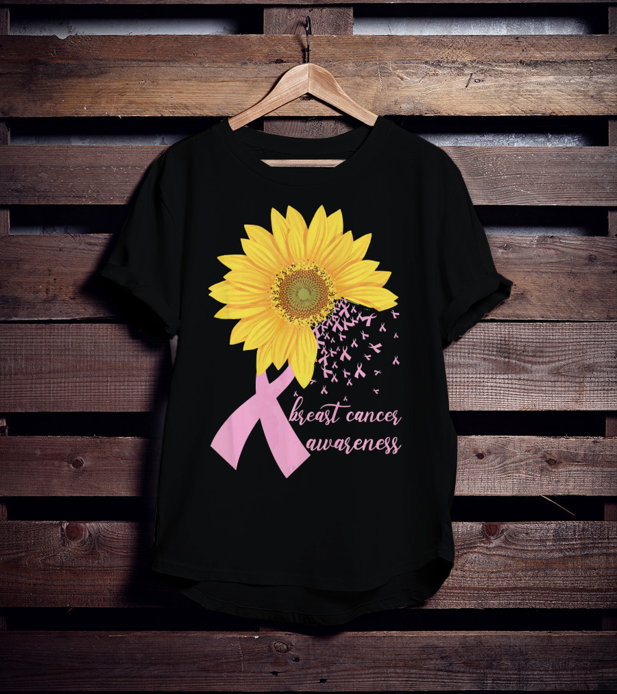 Breast Cancer Awareness Sunflower Pink Ribbon T-Shirt