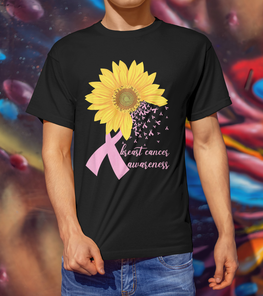 Breast Cancer Awareness Sunflower Pink Ribbon T-Shirt