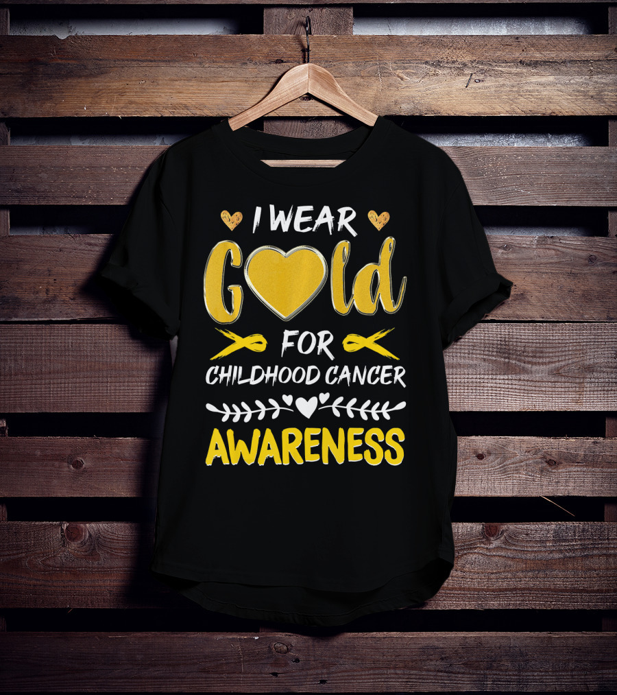 I Wear Gold Heart For Childhood Cancer Awareness T-Shirt