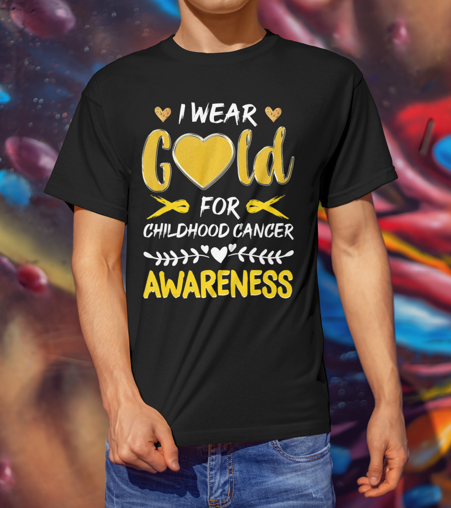 I Wear Gold Heart For Childhood Cancer Awareness T-Shirt