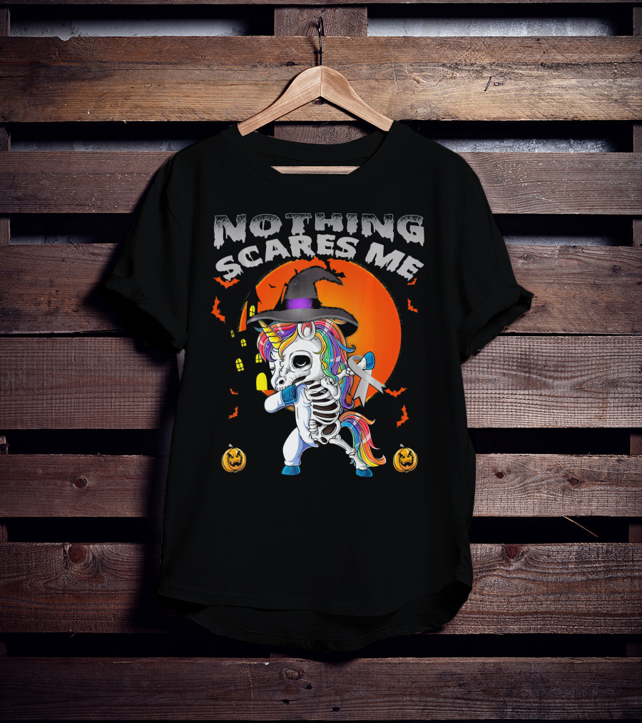 Nothing Scares Me Brain Cancer Dabbing Unicorn Skeleton T-Shirt