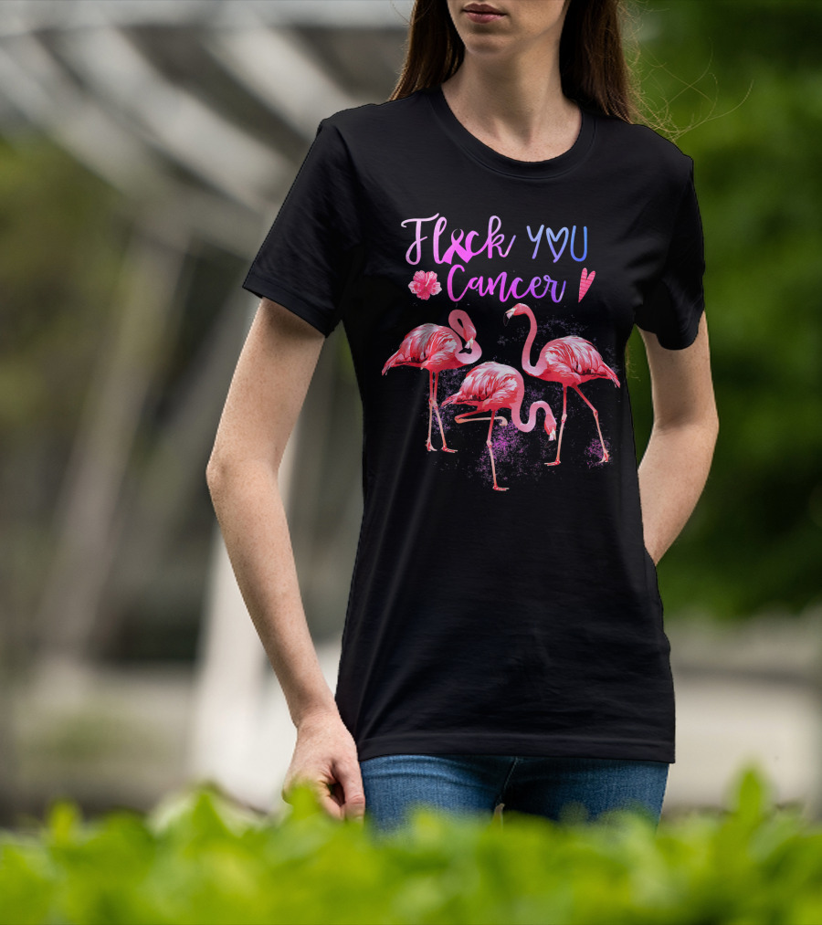 Flock You Cancer Cool Flamingo Pink Ribbon Brexx T-Shirt