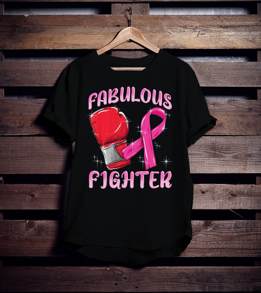Fabulous Fighter Red Boxing Glove Pink Ribbon Breast Cancer Awareness T-Shirt