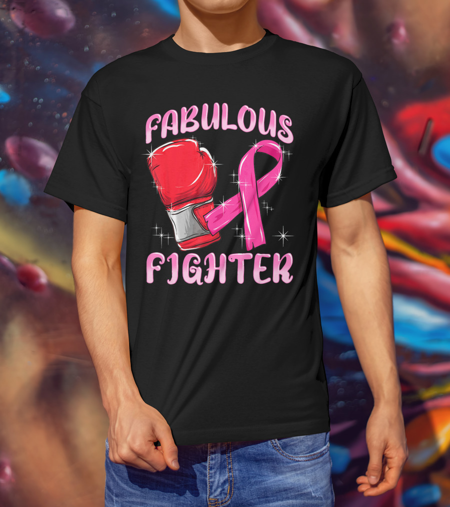 Fabulous Fighter Red Boxing Glove Pink Ribbon Breast Cancer Awareness T-Shirt