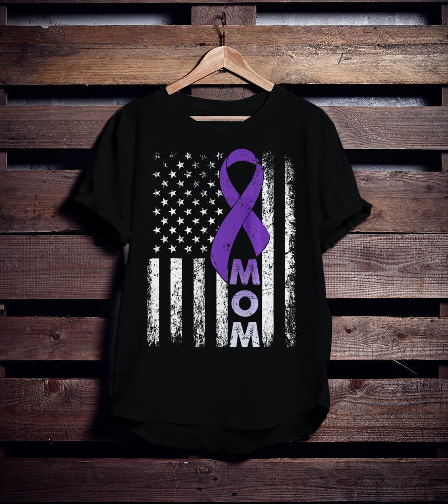 MOM American Flag Pancreatic Cancer Awareness T-Shirt
