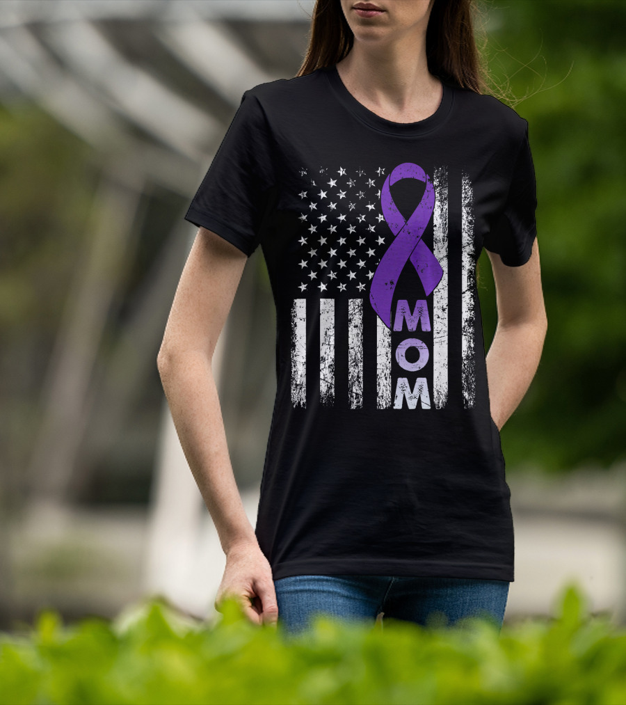 MOM American Flag Pancreatic Cancer Awareness T-Shirt