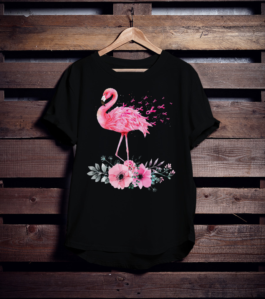 Flamingo Hope Breast Cancer Awareness Flower T-Shirt