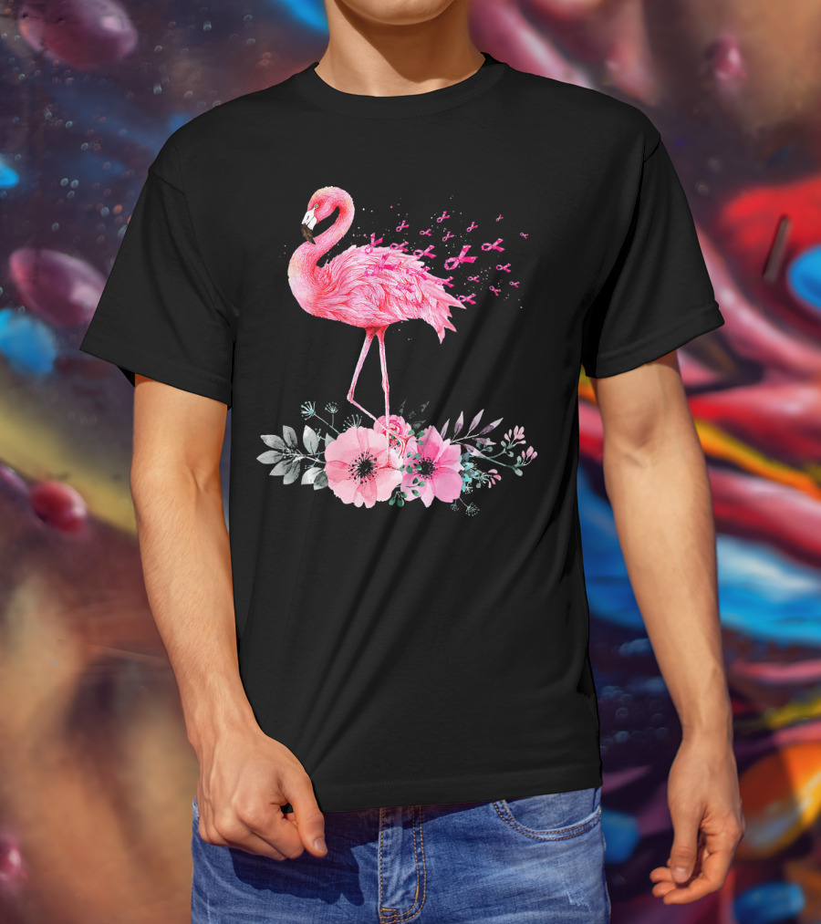 Flamingo Hope Breast Cancer Awareness Flower T-Shirt
