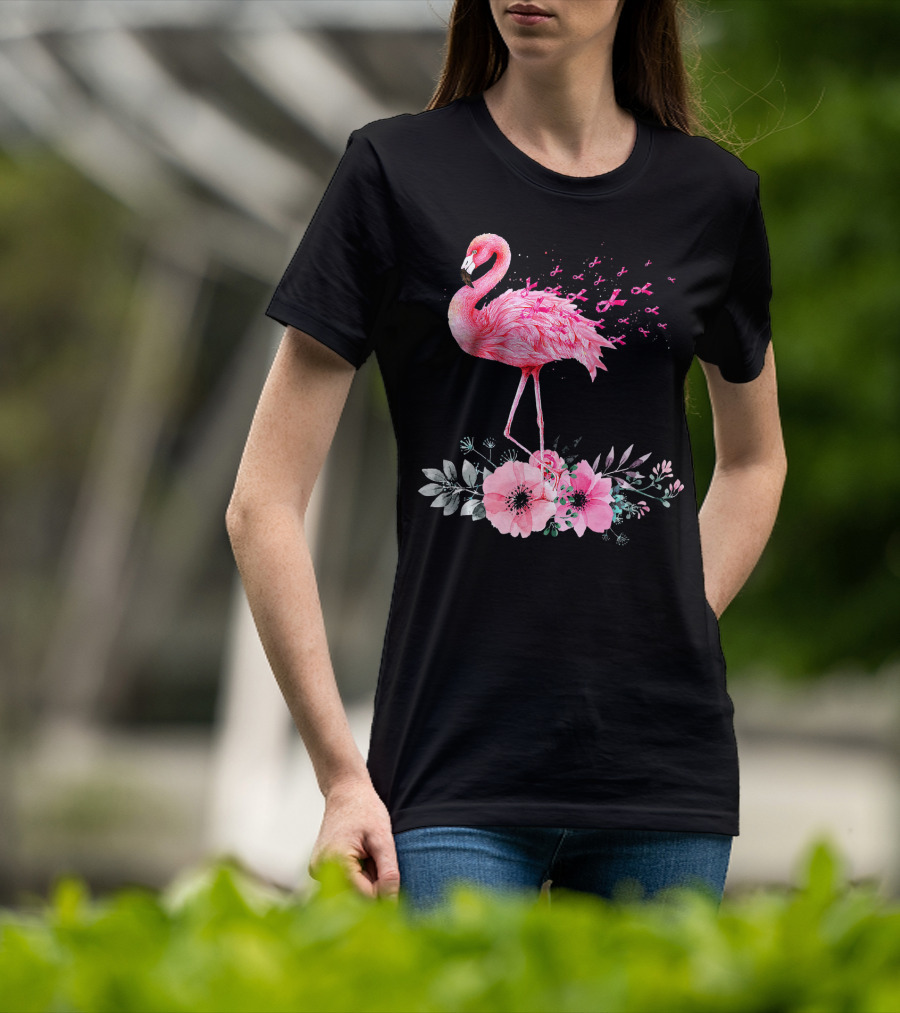 Flamingo Hope Breast Cancer Awareness Flower T-Shirt