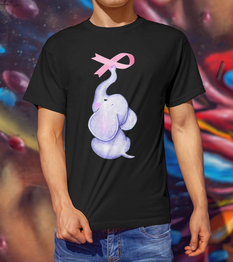 Breast Cancer Awareness Pink Ribbon Elephant T-Shirt